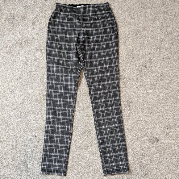 CALVIN KLEIN Gray Plaid Stretchy Mid-Rise Pull-On Casual Skinny Pants; Size 2 - Picture 1 of 5